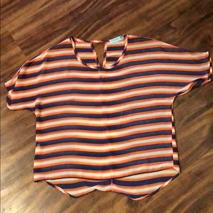 Navy, orange and white stripped shirt
